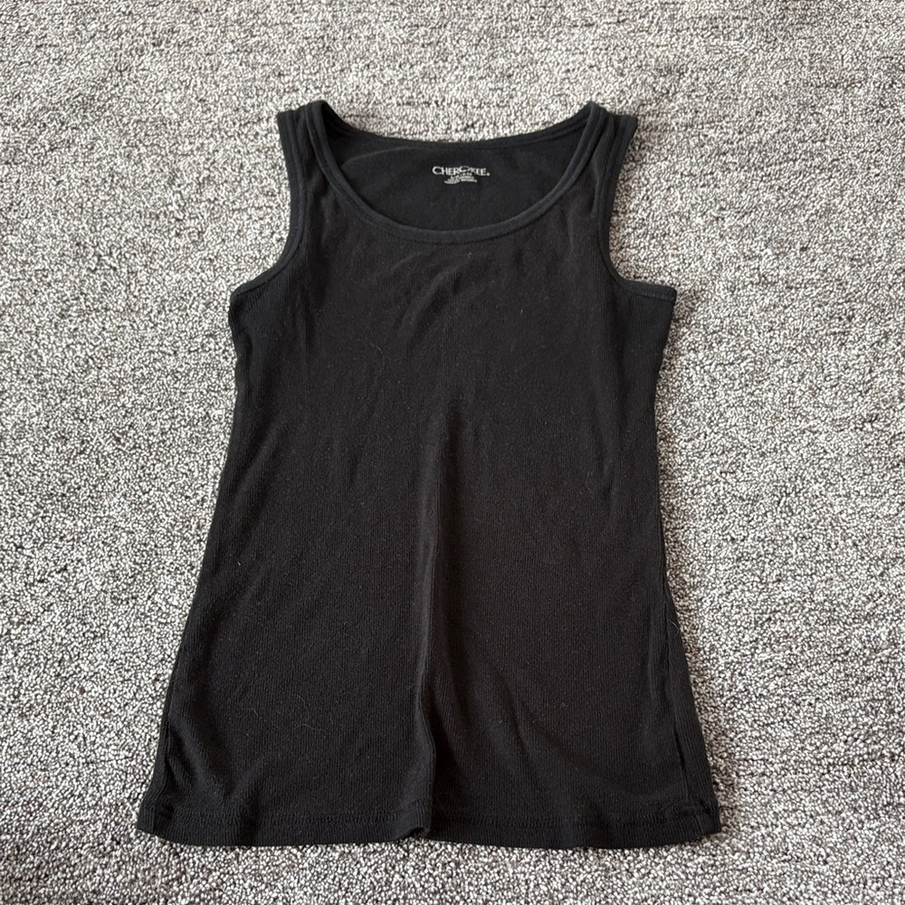 Cherokee Black Ribbed Tank Top - Women's Sleeveless Scoop Neck